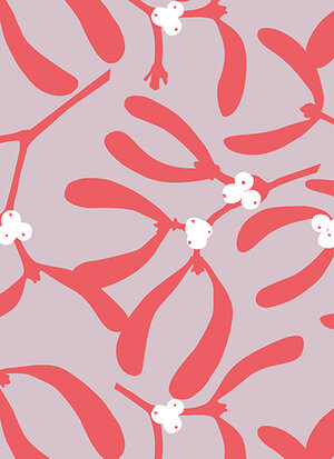 Cadeaupapier Mistletoe lila-rood