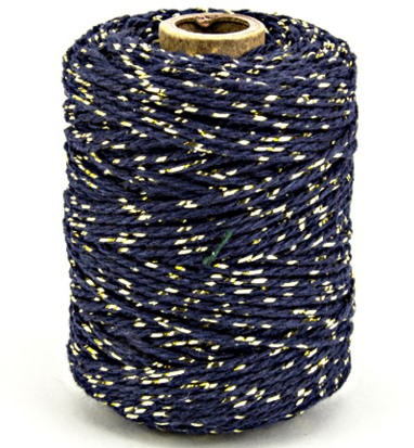 Cotton cord marine blue/gold  roll