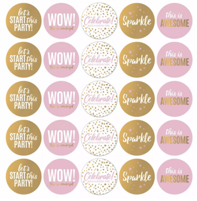 Stickers Let's Party roze/wit/goud