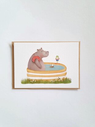 Wenskaart Nijlpaard in bad