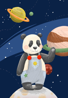 Ansichtkaart Panda in de ruimte