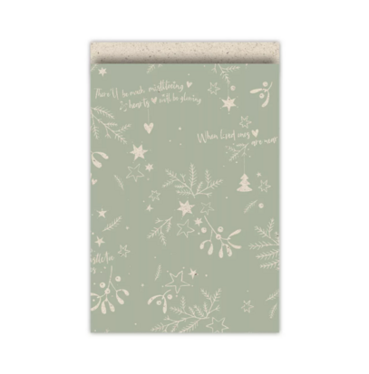 Cadeauzakjes Mistletoe kisses grasspaper/salie 17 x 25