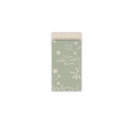 Cadeauzakjes Mistletoe kisses grasspaper/salie 7 x 13 