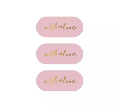 Stickers Ovaaltjes with love roze/goud