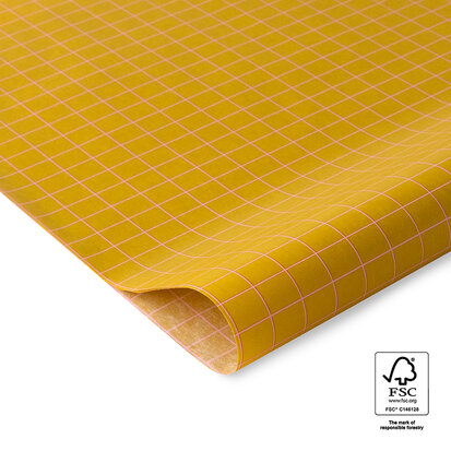 Vloeipapier Grid mustard yellow - candy pink 