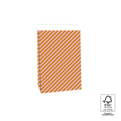 Blokbodemzak Stripes Candy Pink - Retro Yellow middel
