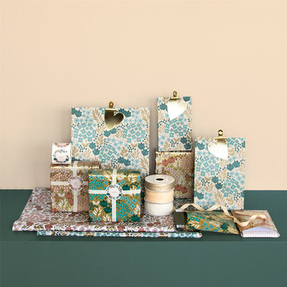 Cadeaupapier Flower Field gold - jade blue