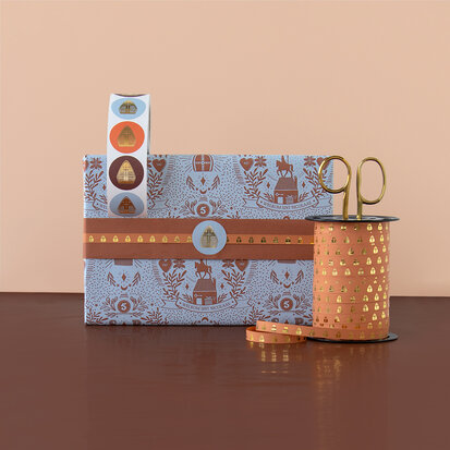 Cadeaupapier Sint Illustratie blue - cognac