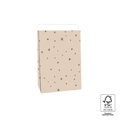 Blokbodemzak Stars Beige Gold middel