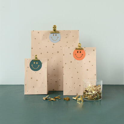 Blokbodemzak Stars Beige Gold middel