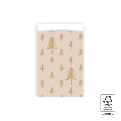 Cadeauzakjes X-mas Tree Beige Gold Foil 12 x 19