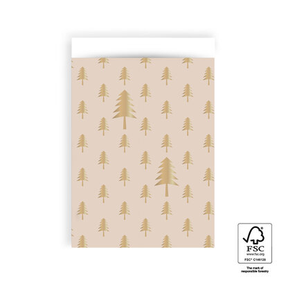 Cadeauzakjes X-mas Tree Beige Gold Foil 17 x 25