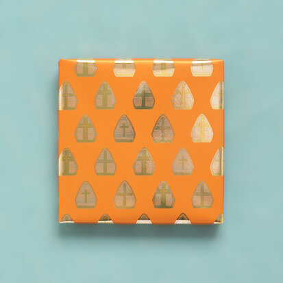Cadeaupapier Sint Mijter Orange Goud Folie