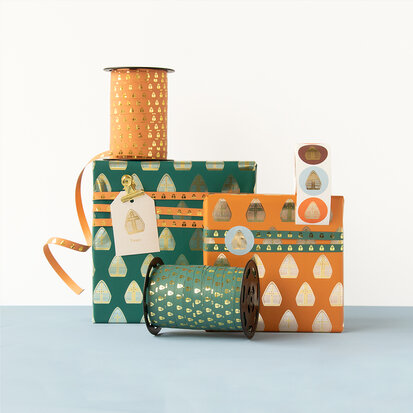 Cadeaupapier Sint Mijter Orange Goud Folie
