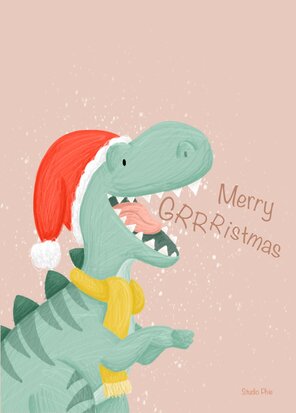 Ansichtkaart Merry Grrristmas dino