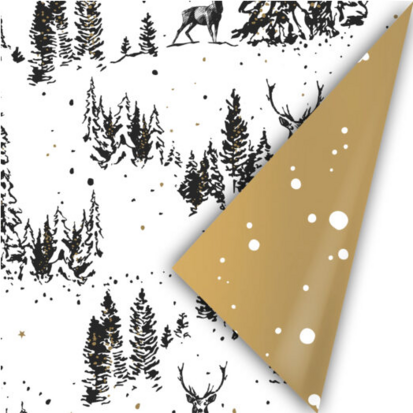 Cadeaupapier Reindeer Forest zwart/wit
