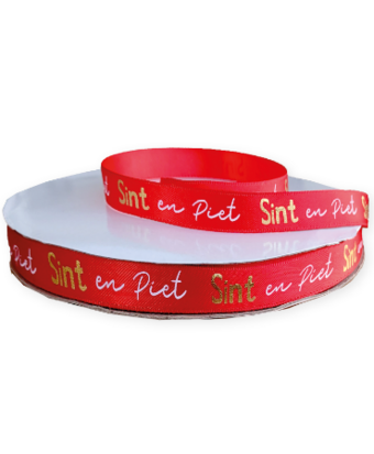 Satijnlint Sint en Piet rood/wit/goud