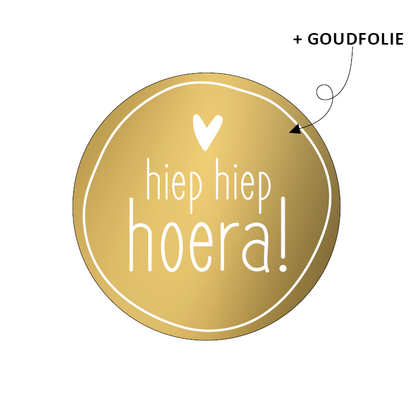 Sticker Hiep hiep hoera! goud/wit