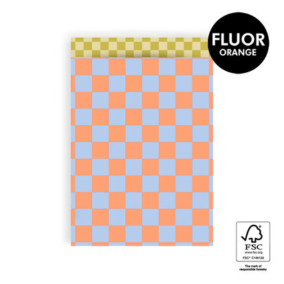 Cadeauzakjes Big Check Fluor Orange - Check Mustard 17 x 25