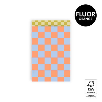 Cadeauzakjes Big Check Fluor Orange - Check Mustard 12 x 19