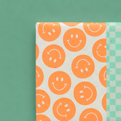 Cadeauzakjes Smiley Fluor Orange - Check Pool Blue 12 x 19