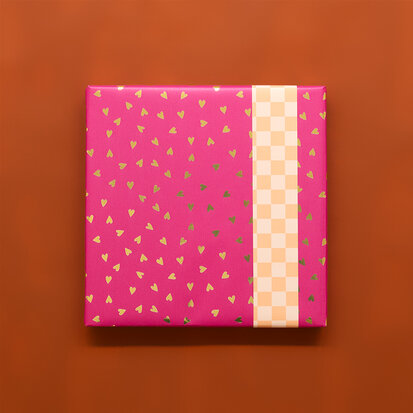 Cadeaupapier Small Hearts Pink Gold Foil - Check Peach