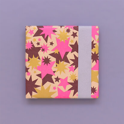 Cadeaupapier Big Stars Gold Beet/Fluor Pink - Misty Blue