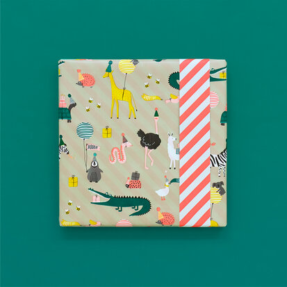 Cadeaupapier Party Animals Nude - Stripe Fluor Orange