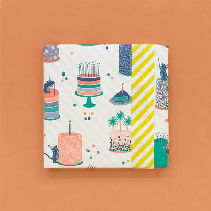 Cadeaupapier Birthday Cake - Stripe Summer Yellow