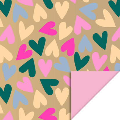 Cadeaupapier Big Hearts Gold - Blush Pink