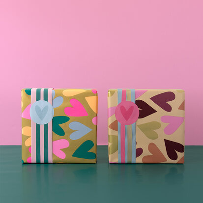 Cadeaupapier Big Hearts Gold - Blush Pink