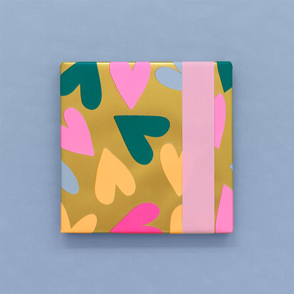 Cadeaupapier Big Hearts Gold - Blush Pink
