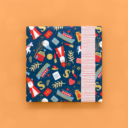 Cadeaupapier Pakjesavond Blue - Stripes Deep Red