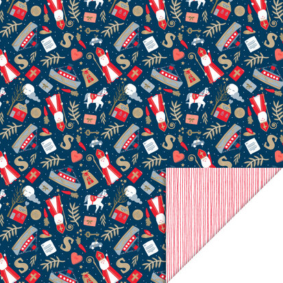 Cadeaupapier Pakjesavond Blue - Stripes Deep Red