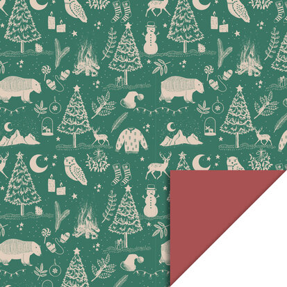 Cadeaupapier X-mas - Vintage Dark Green - Warm Red