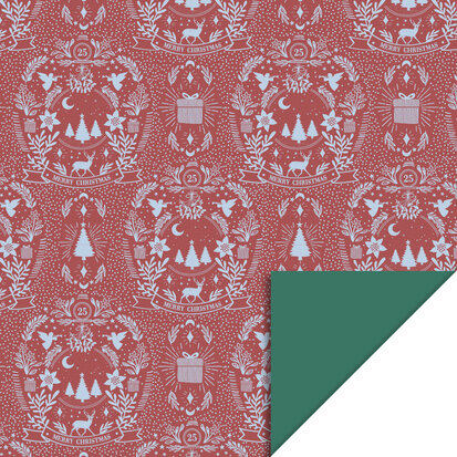 Cadeaupapier X-mas - Illustration Warm Red-Dark Green