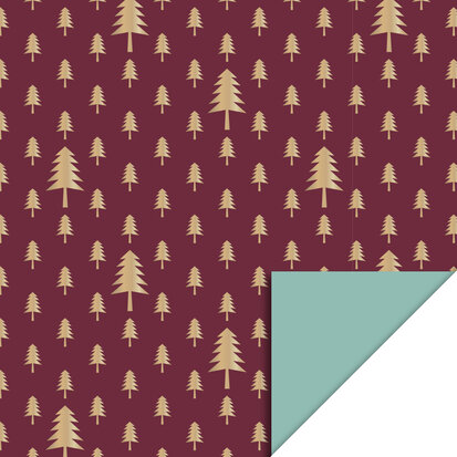 Cadeaupapier X-mas - Tree Beet Red Gold Foil - Misty Green