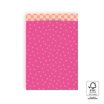 Cadeauzakjes Small Hearts Pink Gold Foil - Check Peach 17 x 25 cm 