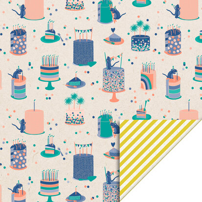 Cadeauzakjes Birthday Cake - Stripe Summer Yellow 12 x 19