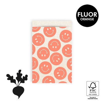 Cadeauzakjes Smiley Fluor Orange 12 x 19
