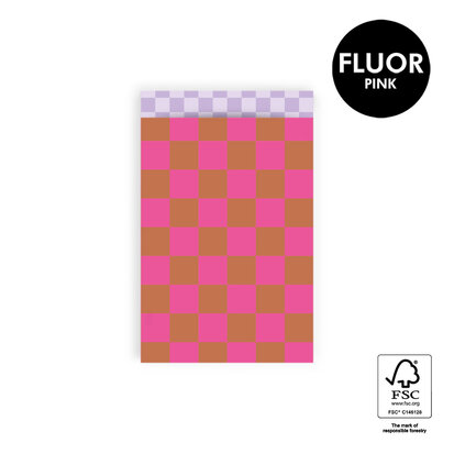 Cadeauzakjes Big Check Fluor Pink/Cognac - Check Lilac 12 x 19