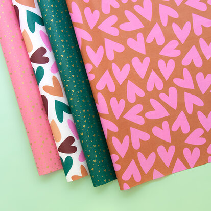 Vloeipapier Big Hearts - Flamingo Pink / Cognac 