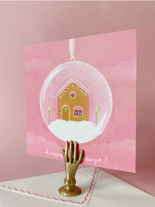 Luxe kerstkaart met geïllustreerde envelop 'kersthuisje'