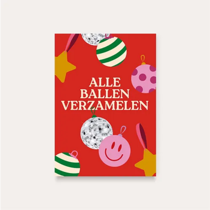 Kerstkaart Alle ballen verzamelen