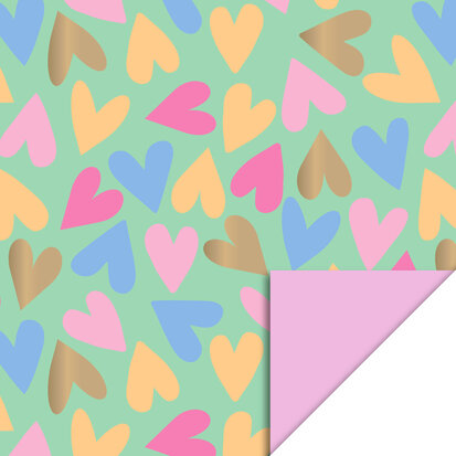 Cadeauzakjes Big Hearts Mint - Pink 12 x 19