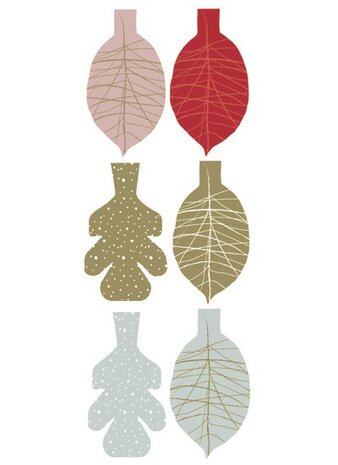 Cadeaulabels Leaves red, gold, ice blue