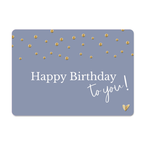 Ansichtkaart Happy Birthday to you (blauw/gouden confetti)