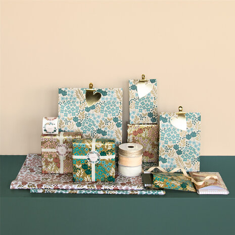 Cadeaupapier Flower Field gold - jade blue