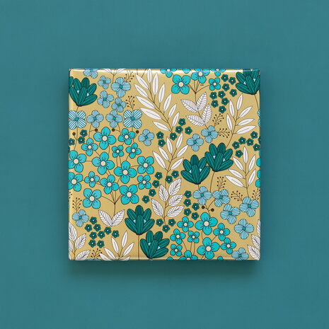 Cadeaupapier Flower Field gold - jade blue