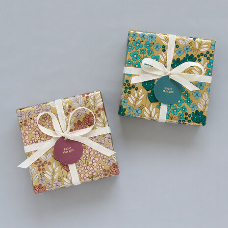 Cadeaupapier Flower Field gold - jade blue